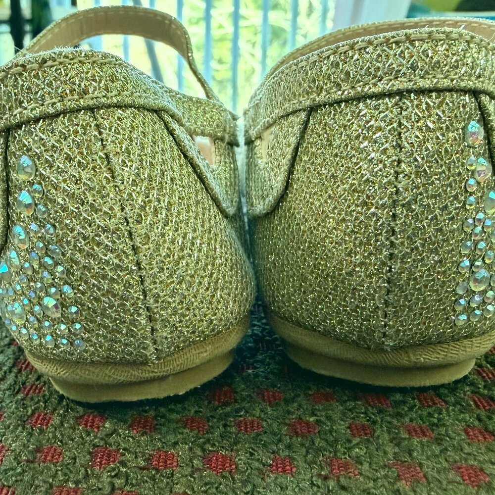 Link Comfort Toddler Girls Size 8 Gold Gemstone Mary Jane Flats Dress Shoes - Picture 3 of 7
